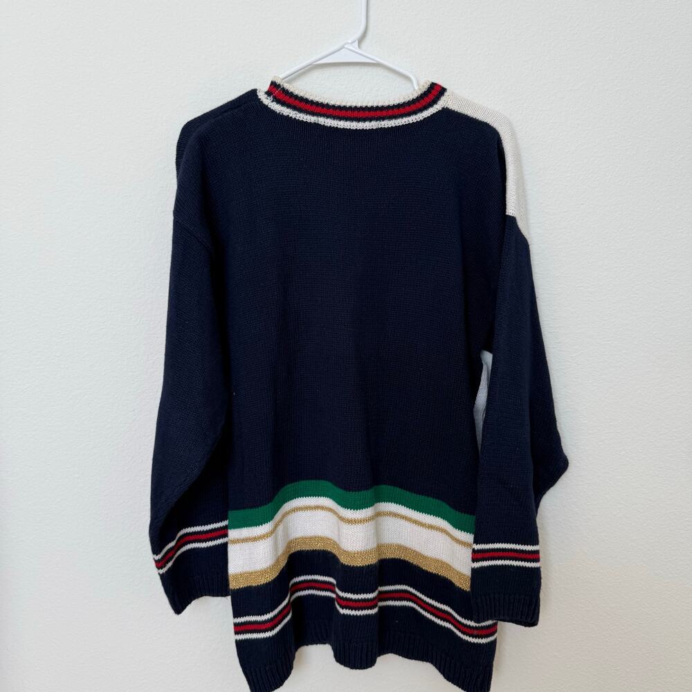 Vintage 90s American Flag Patriotic Sweater Nautical Medium Red White Blue - Picture 2 of 7